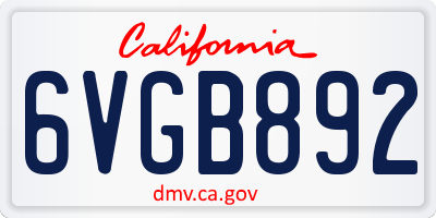 CA license plate 6VGB892