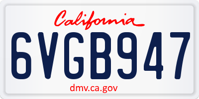 CA license plate 6VGB947