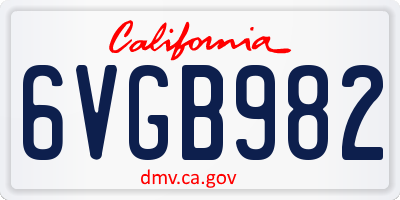 CA license plate 6VGB982