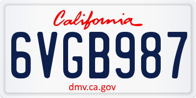 CA license plate 6VGB987
