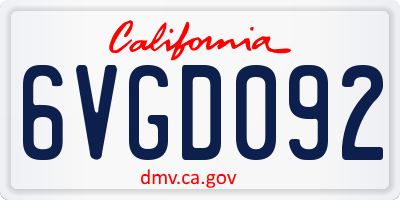 CA license plate 6VGD092