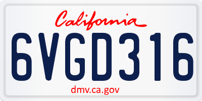 CA license plate 6VGD316