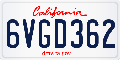 CA license plate 6VGD362