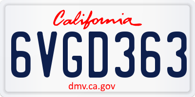 CA license plate 6VGD363