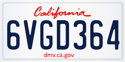 CA license plate 6VGD364