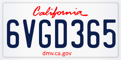 CA license plate 6VGD365