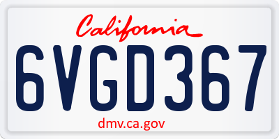 CA license plate 6VGD367