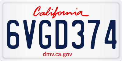 CA license plate 6VGD374