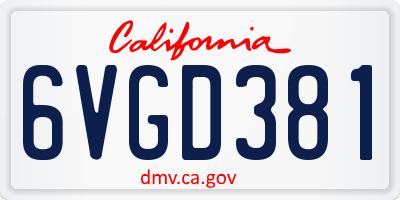 CA license plate 6VGD381