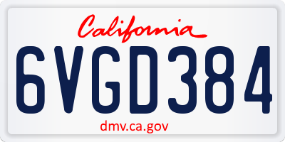 CA license plate 6VGD384