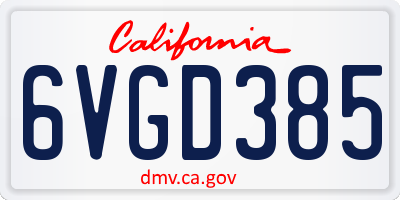 CA license plate 6VGD385