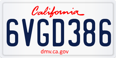 CA license plate 6VGD386