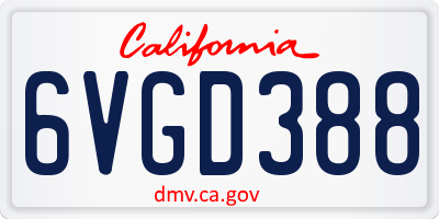 CA license plate 6VGD388