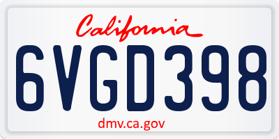 CA license plate 6VGD398