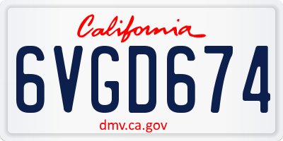 CA license plate 6VGD674