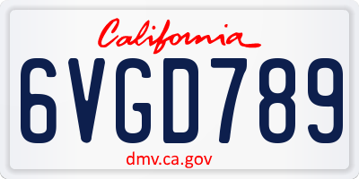CA license plate 6VGD789