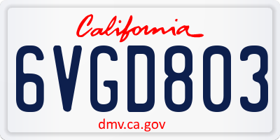 CA license plate 6VGD803