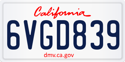 CA license plate 6VGD839