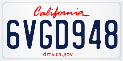 CA license plate 6VGD948