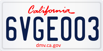 CA license plate 6VGE003