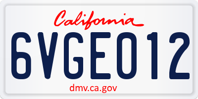 CA license plate 6VGE012