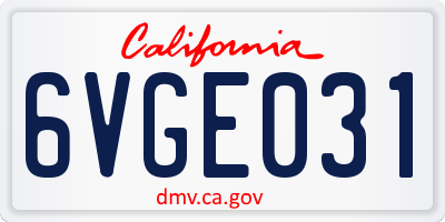 CA license plate 6VGE031