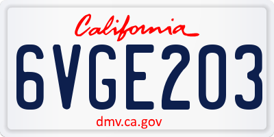 CA license plate 6VGE203