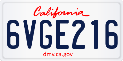 CA license plate 6VGE216