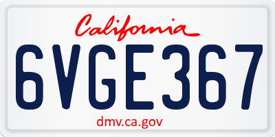 CA license plate 6VGE367