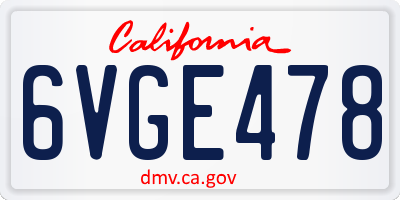 CA license plate 6VGE478