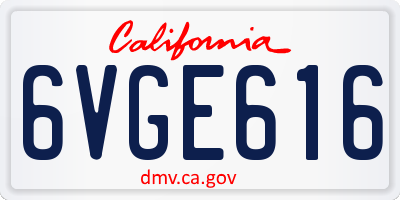 CA license plate 6VGE616