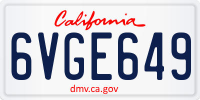 CA license plate 6VGE649