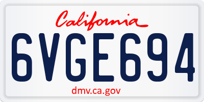 CA license plate 6VGE694
