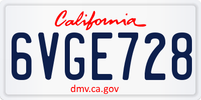 CA license plate 6VGE728
