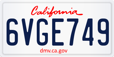 CA license plate 6VGE749