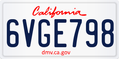 CA license plate 6VGE798