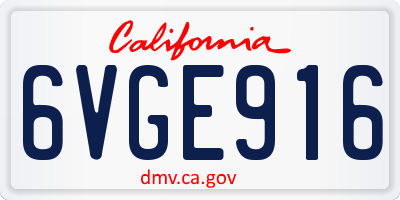 CA license plate 6VGE916