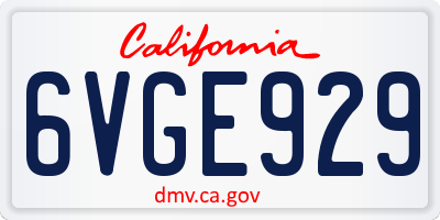 CA license plate 6VGE929