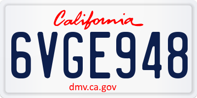 CA license plate 6VGE948