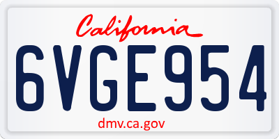 CA license plate 6VGE954