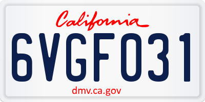 CA license plate 6VGF031