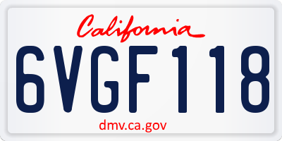 CA license plate 6VGF118