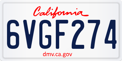 CA license plate 6VGF274