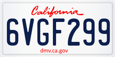CA license plate 6VGF299