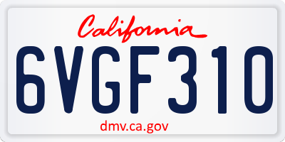 CA license plate 6VGF310