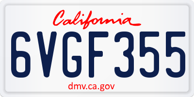CA license plate 6VGF355