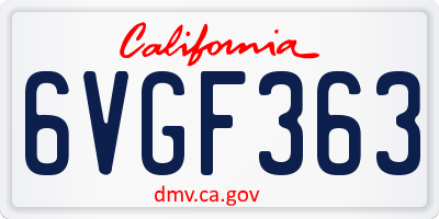CA license plate 6VGF363