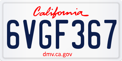 CA license plate 6VGF367