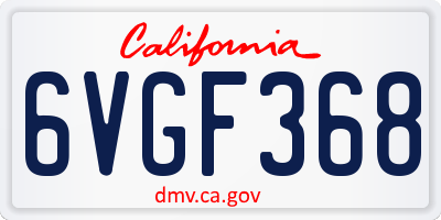 CA license plate 6VGF368