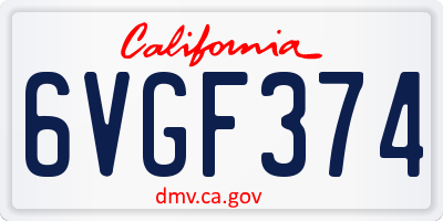 CA license plate 6VGF374